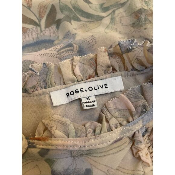 Rose & Olive Women's Floral‎ Sheer Blouse M Tie Neck Sleeveless - Picture 6 of 7